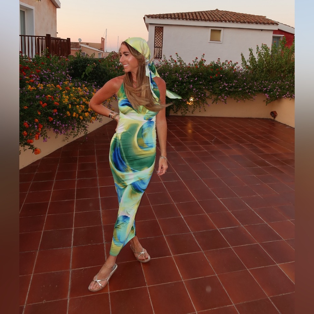 Vibrant Multicolor Dress with Matching Headscarf